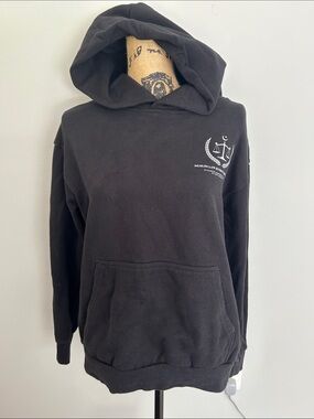 Black Pullover Hoodie with Small White Logo - Men Sweaters